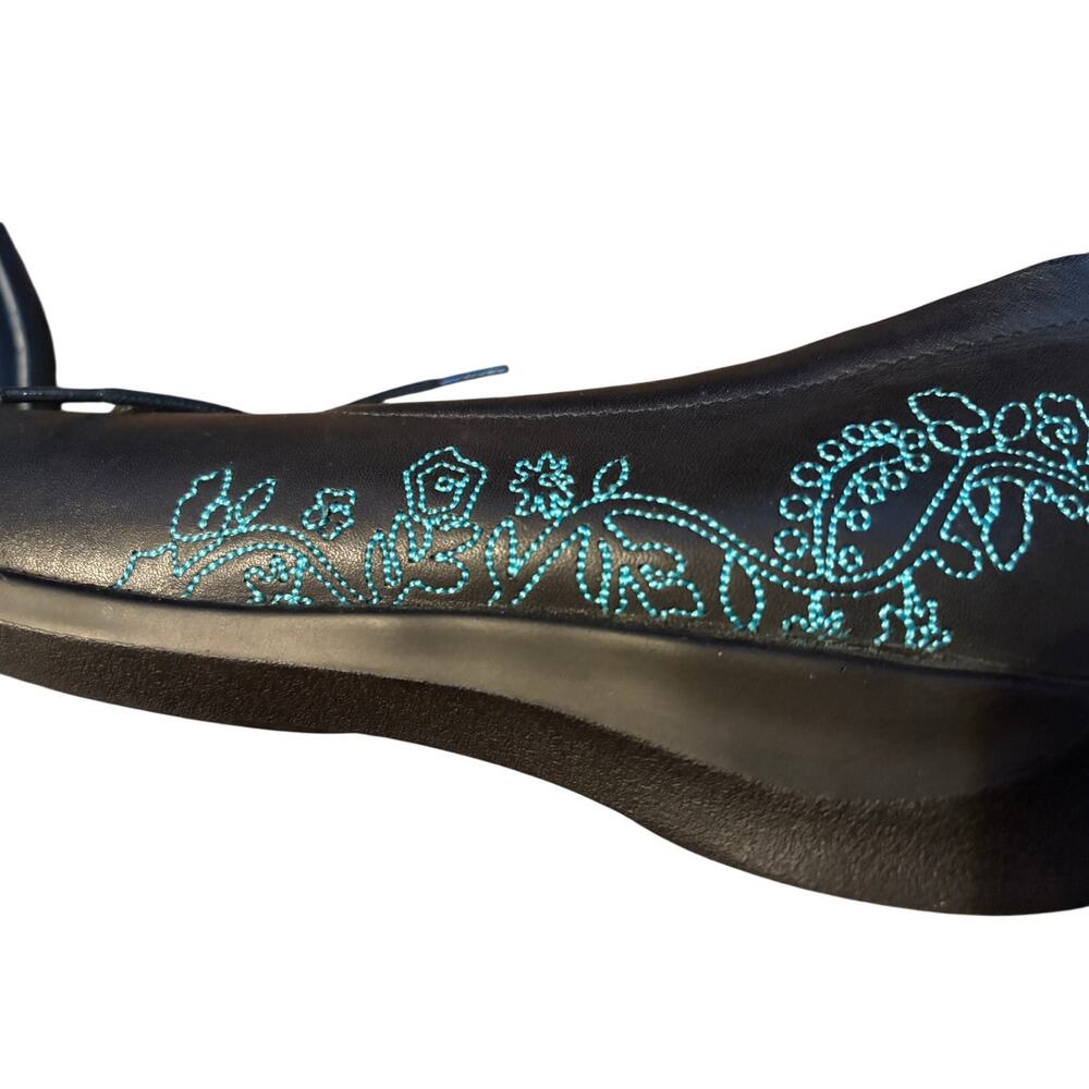 Aetrex US 7 Wide Black Leather Embroidered Lace Up Orthotic Comfort Oxford Shoes - Picture 5 of 10